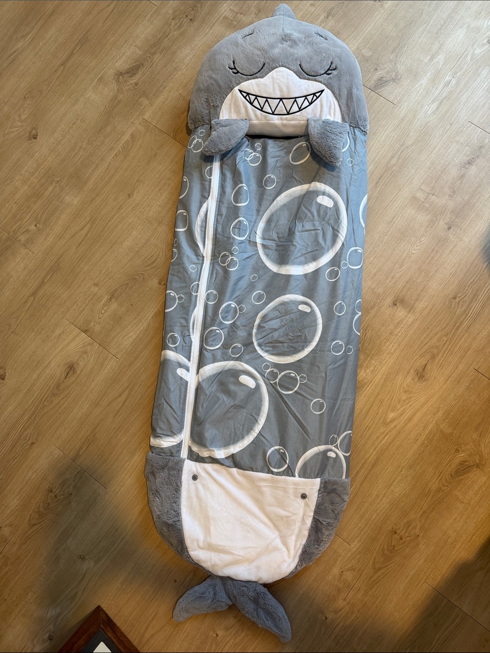 Plush Gray Whale Kids Sleeping Bag with Bubble Print